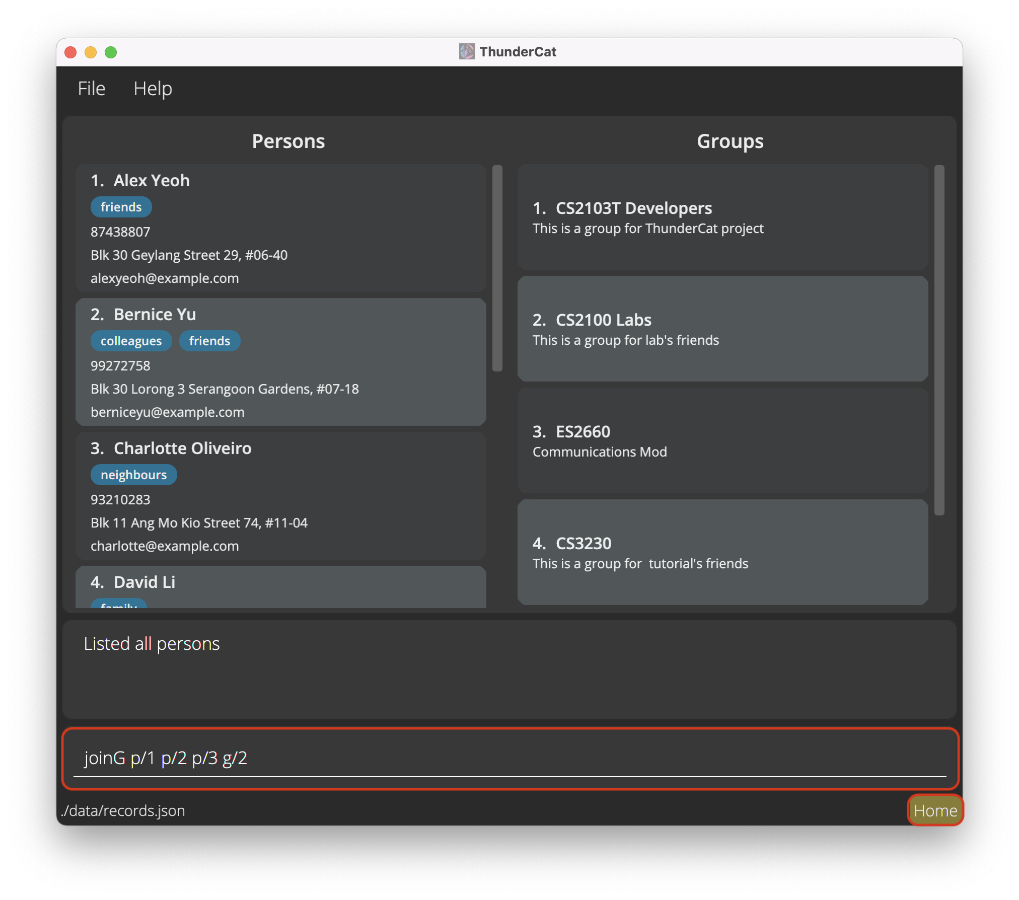 result for 'type JoinG command in home panel'